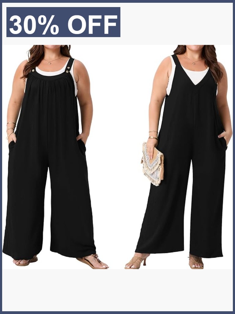 Reversible Plus Size Wide Leg Jumpsuit With Pockets Adjustable Straps